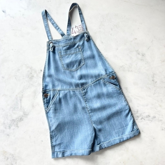 Matilda Jane Okay Gigi sz 16 blue denim chambray shortalls new K52 - Picture 2 of 5